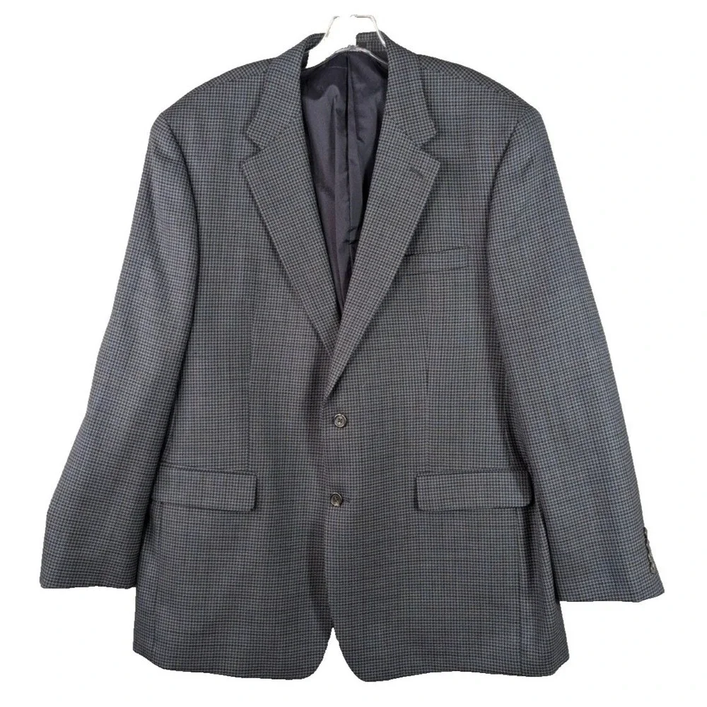 Lauren Ralph Lauren Blazer Mens Size 46L Gray Wool Houndstooth Corpcore Academia
